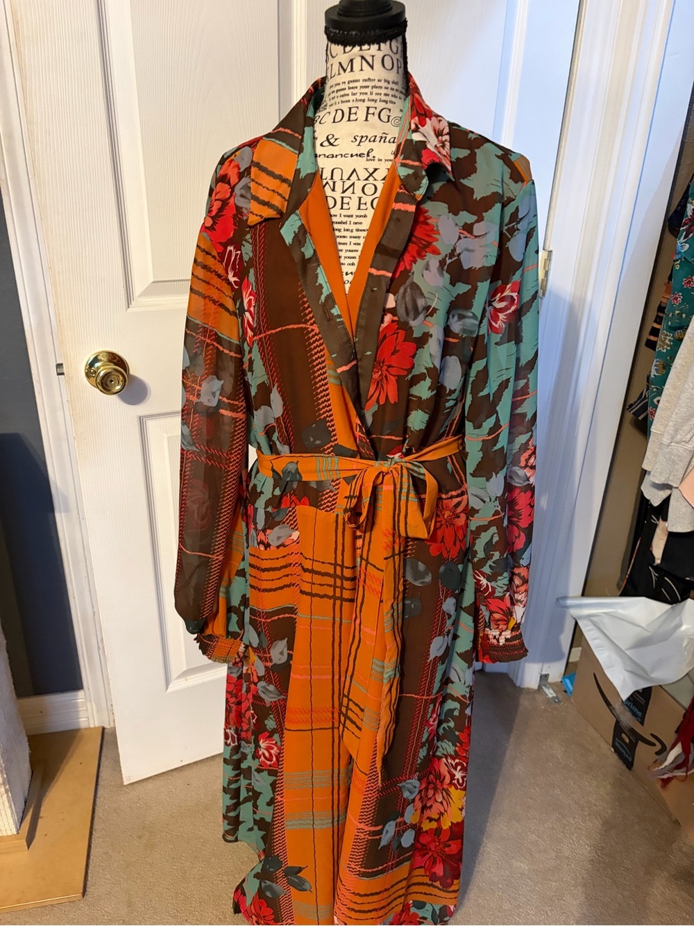 New York & Company Orange and Teal Floral Maxi Dress